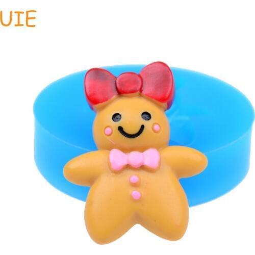 QYL094U 30.9mm Christmas Gingerbread Man with Bow Silicone Mold - Sugarcraft, Fondant, Resin, Jewelry, Cookie Biscuit, Chocolate
