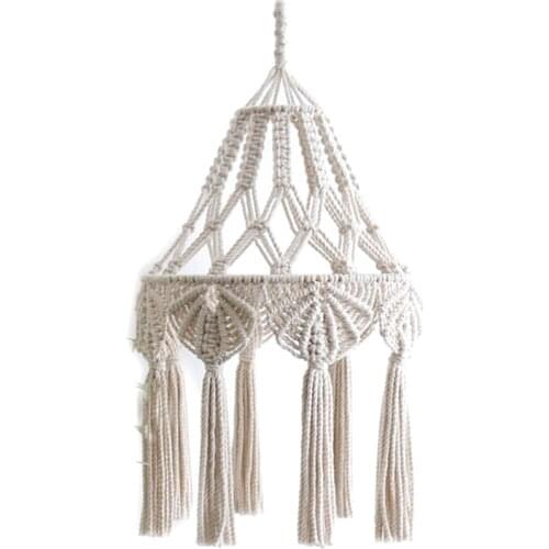 Hand-knitted Woven Lamp Shade Ceiling Light Cover Macrame Tassel for Living Room Homestay Home Decoration