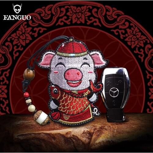 Handmade Embroidery Key Holder Bag Genuine Leather Keychain Housekeeper Key Chain Case Pull-Type Smart Keys Box