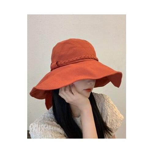 Fishermans Hat Female Korean Version Versatile Net Red Sunshade Sun Hat Big Brim Hat Female Spring Summer Autumn Twist Bow