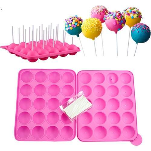 20-Capacity Silicone Lollipop Mold Party Cupcake Baking Mold Round Chocolate Hard Candy Cake Pop Stick Mold Tray With 20 Sticks