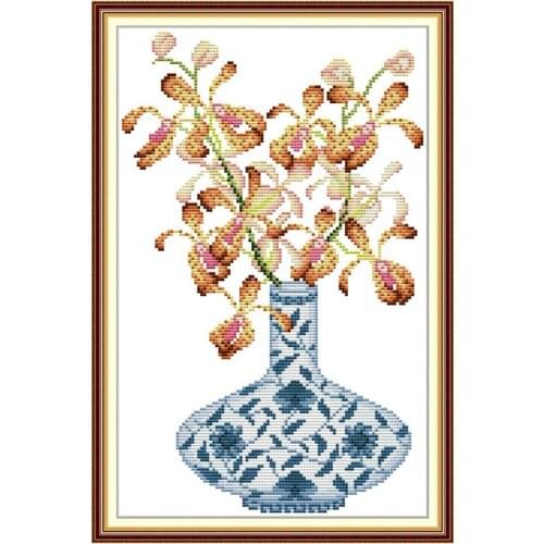 Blue and white porcelain vase 3 cross stitch kit aida 14ct 11ct count printed canvas stitches embroidery DIY handmade needlework