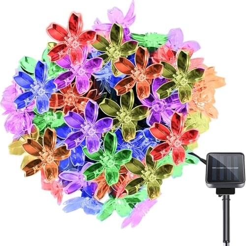Solar String LED Lights Flower Fairy Lighting Waterproof Garden Decoration 8 Modes Cherry Blossom Solar Lamp for Holiday Parties