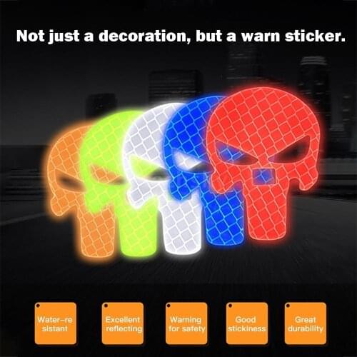 1PCS 60X40mm Car Reflective Skull Sticker Moto Truck Helmet Decal Water-Resistant Decorative Anti-Collision Warning Sticker