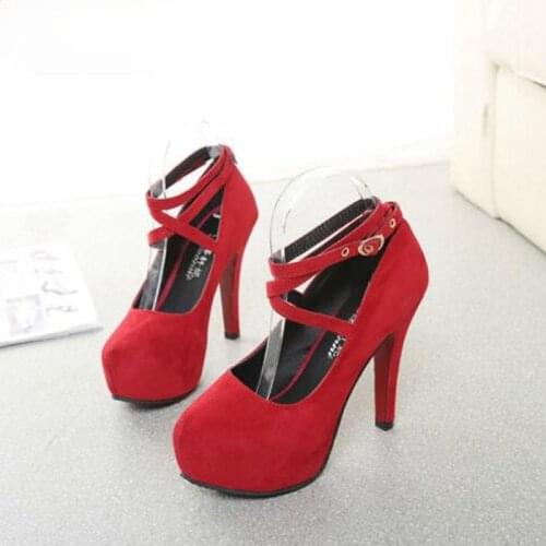 Hot Shoes Woman Pumps Cross-tied Ankle Strap Wedding Party Shoes Platform Dress Women Shoes High Heels Suede Ladies Shoes Big 42