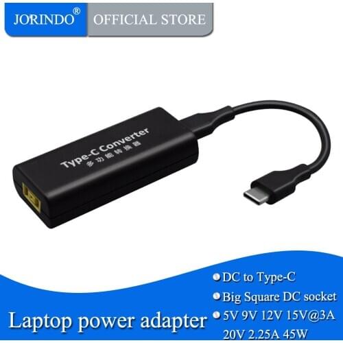 JORINDO USB DC Type C Male Power Charger Converter Adapter For Lenovo Laptop Adapter 20V 2.25A square Socket to Type-C plug