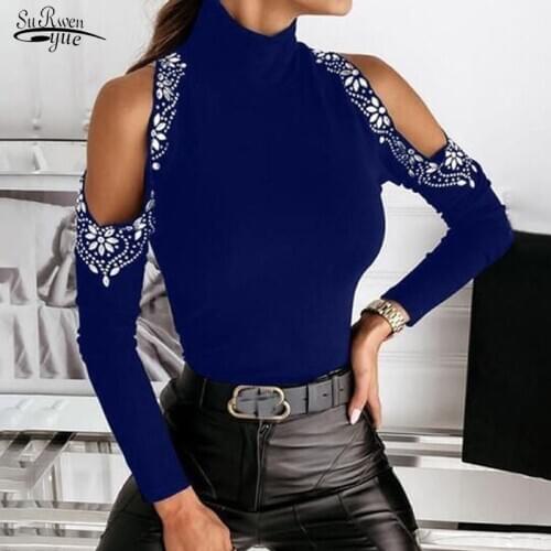 Spring Fashion New Sexy Solid Color Womens Sweater Off-shoulder Beading Sweater Women Sexy Womens Turtleneck Pull Femme 12588