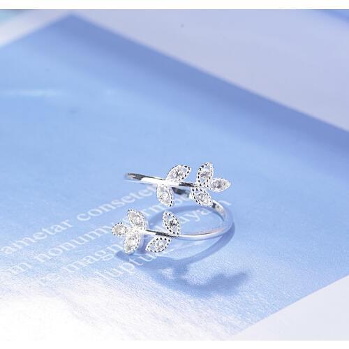 Vintage Silver Color Crystal Leaf Rings For Women Fashion Retro Antique Rings Bridal Wedding Jewelry Anillos