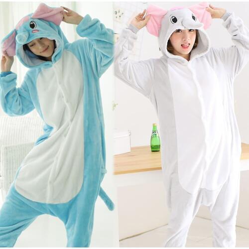 Adults Animal Kigurumi Elephant Pajamas Sets Sleepwear Cosplay Zipper Onesie Hooded Women Men Winter Unisex Cartoon Pajamas