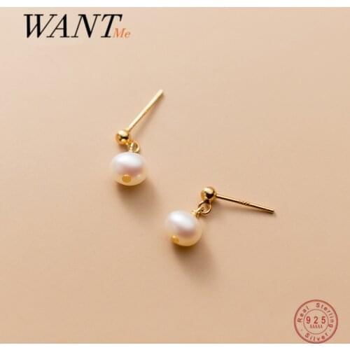 WANTME Real 925 Sterling Silver Sweet Natural Freshwater Baroque Pearl Mini Small Stud Earrings for Women Teen Cute Chic Jewelry