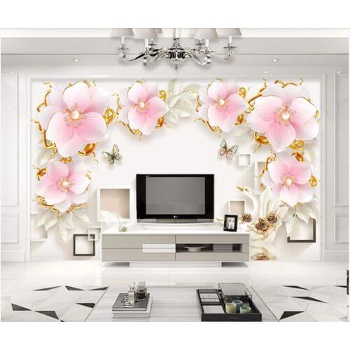 WDBH Custom photo 3d wallpaper Modern embossed jewel flower butterfly home decor 3d wall mural wallpaper for living room