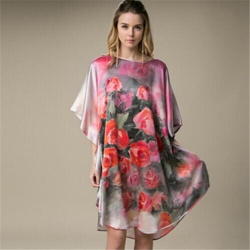 Women Real Silk Sleepwear Ladies Female 100% Mulberry Silk Women Floral Long Silk s For Women Nightdress GiftNightgown
