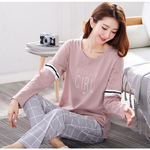 Women Clothes for Autumn Winter Plus Size 5XL,4XL-M Pajamas Sets O-Neck Sleepwear Long Sleeve Cotton Pijamas Mujer Sexy Pyjamas