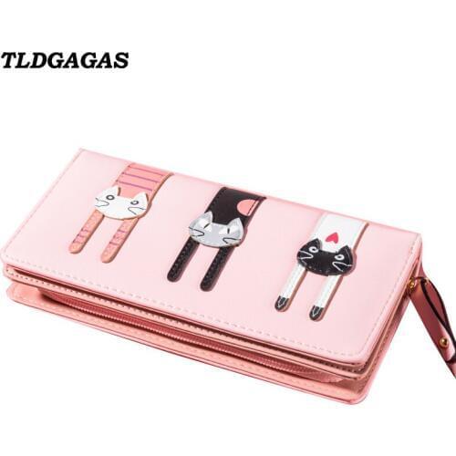 TLDGAGAS New Fashion Long Women Wallet With Three Cat Pattern Clutch Bag Ladies Coin Purse Card Handbag Female Mobile Phone Bag