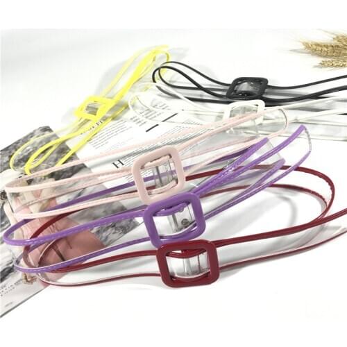 Women Waist Belt Resin Transparent Belt Dress Band Belt Rectangular Buckle Black White Leather Strap