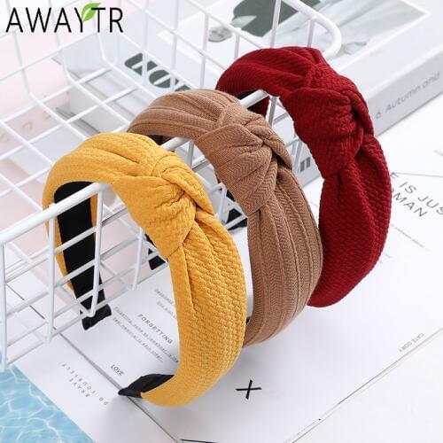 AWAYTR Korea Vintage Hair Hoop Winter Knit Solid Color Top Knotted Hairbands Girls Headbands Women Hair Accessories Hair Bands