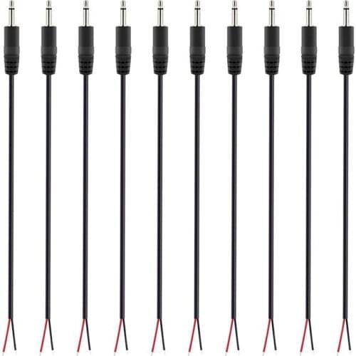 10Pcs Replacement Male Plug to Bare Wire Open End TS 2 Pole Mono 1/8inch 3.5mm Plug Jack Connector Audio Cable Repair