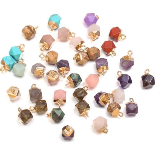 2Pcs Natural Stone Pendant Cute Faceted Amethysts Yellow Jades for Charm Jewelry Accessories DIY Make Necklace Earrings