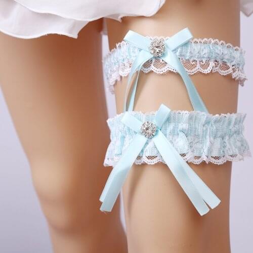 2pcs Wedding Garter Rhinestone Bow Lace Leg Ring White Sexy Garters Thigh Ring Bridal Leg Garte Gift for Wife Women Female Bride