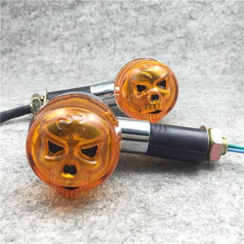 2PCS Yellow Skull Lens Chrome Motorcycle Turn Signal Light M10 Motorbike Front Rear Indicator ABS Scooter Flashers