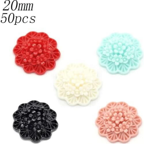 50Pcs Mixed Multicolor Resin Flower Decoration Crafts Beads Flatback Cabochon Scrapbook DIY Embellishments Accessories Buttons