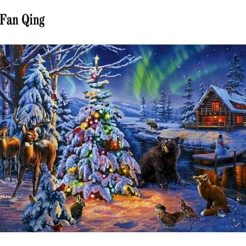 5d diy Diamond Painting Christmas night fox bear Full Square Round 3d Embroidery Cross Stitch Mosaic Rhinestone Christmas Decor