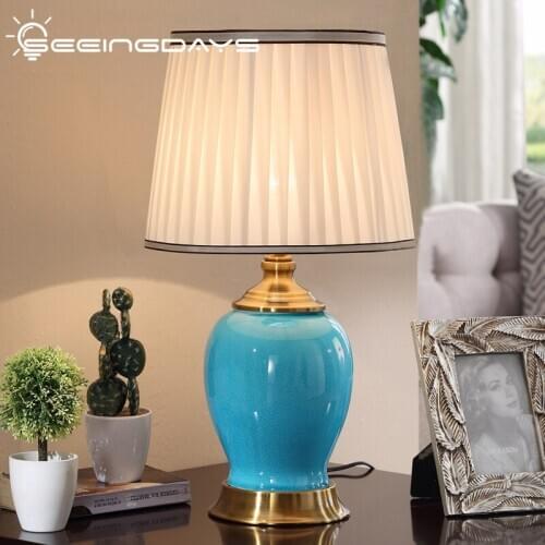 American Simple Ceramic Table Lamp For Bedroom European Warm Home Living Room Creative Nordic Study and Bedroom Bedside Lamps