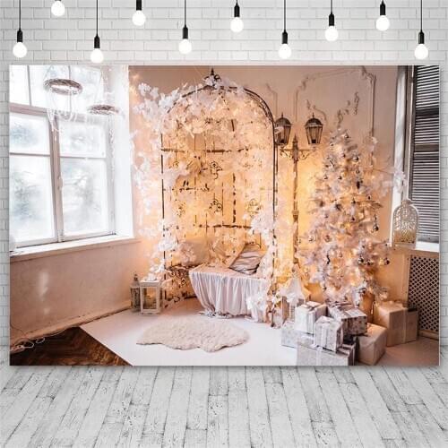 Avezano Photo Backdrops Winter Snow Merry Christmas Tree Light Flowers Bird Cage Decor Child Photography Background Photo Studio