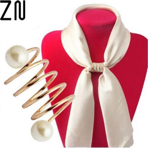 Free shipping Fashion Simple Women Brooches Imitation pearl Spiral shape Hijab Shawl Scarves Scarf buckle ring clips