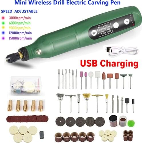 Mini Wireless Drill Electric CarvingPen Variable 5Speeds 15000rpm USBCordless Drill RotaryTool Kit EngraverPen GrindingPolishing