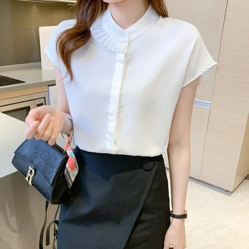 Fashion womens tops and blouses stand collar office blouse women chiffon blouse shirt female sleeveless women shirts women tops