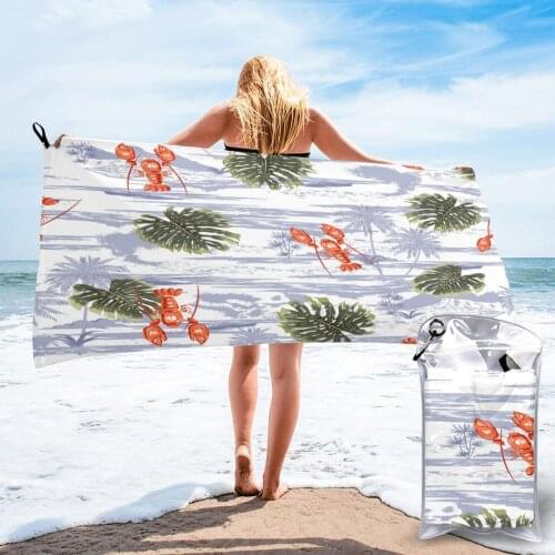 Quick Drying Towel Lobster Tropical Leaves On The Monotone Ocean Microfiber Camping Hiking Hand Face Towel Outdoor Travel Kits