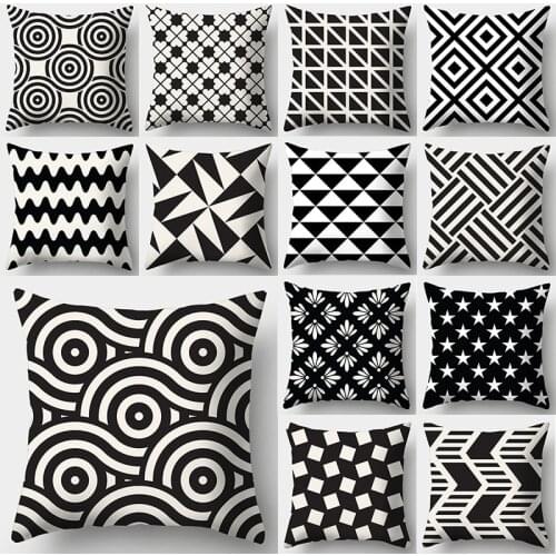WZH Black White Modern Style Cushion Cover 45x45cm Polyester Decorative Pillow Cover Sofa Bed Pillow Case