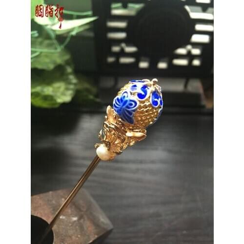 Cloisonne Hollow-out Ball Shape Copper Hair Stick no Tassel Vintage Chinese Handmade Hair Jewelry Hanfu Cos Hair Accessory