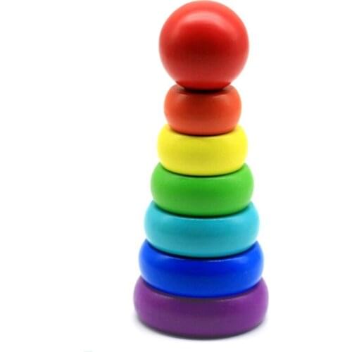 Wooden Seven Floors Rainbow Tower Stacking Music Baby Baby Ferrule Building Block Early Education Educational Toys 2021
