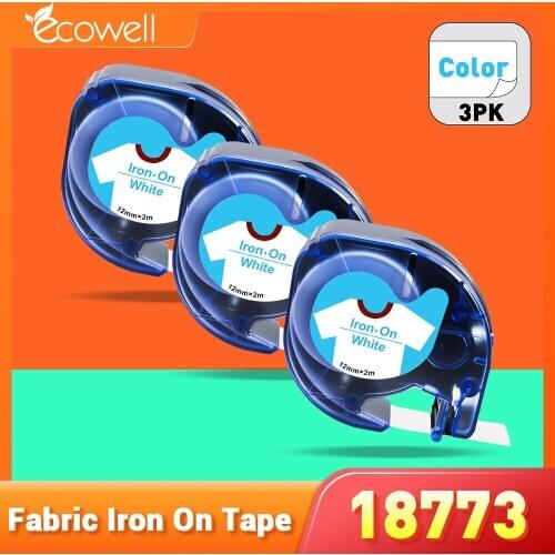 Ecowell 3pk for Dymo LetraTag 18773 18772 18775 Fabric Iron on Label 12mm clthoes label Blue on White for LT-100T LT-100 printer