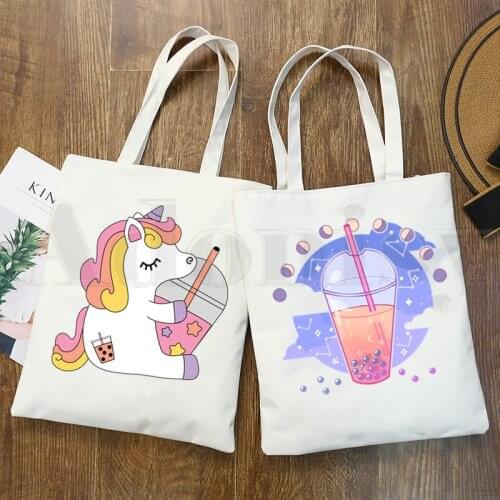 Bubble Milk Tea Boba Milk Tea Cute Cartoon Handbags Shoulder Bags Casual Shopping Girls Handbag Women Elegant Canvas Bag