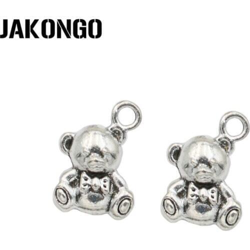 JAKONGO Antique Silver Plated Bear Charms Pendant for Jewelry Making Bracelet Accessories DIY 15x10mm 20PCS/lot