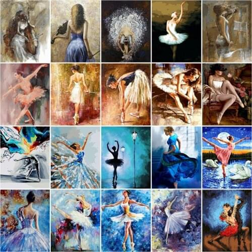 HUACAN Oil Painting By Numbers Ballet Girl Wall Art Hand Painted Picture By Numbers Women Figure Childrens Room Decor
