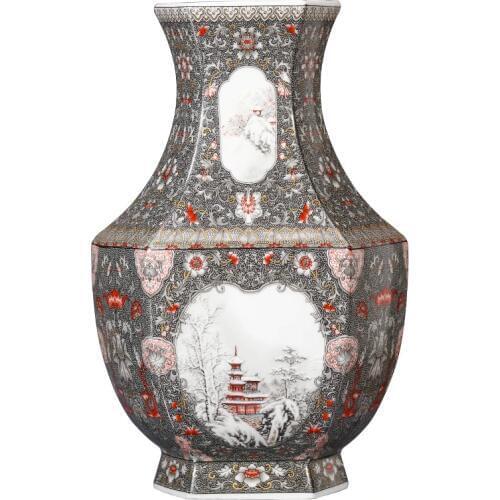 New Design Antique Jingdezhen Ceramic Vase Vintage Chinese Style Home Decoration Hexagon Vase