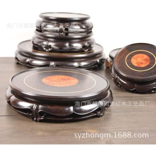 Mahogany inlaid ebony purple sandalwood Sakuragi aquarium stones jade carvings Lotus vase base Decoration