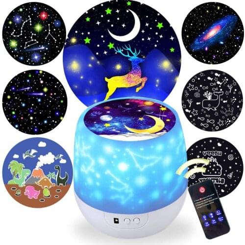 Colorful Starry Sky Projector Night Light Remote Control Star Light projector Rotation Lamp USB Charging For Kids Baby Gift