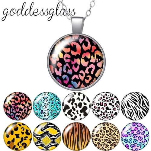 Colorful Leopard Snake Tiger patterns Fashion Photo Glass glass cabochon silver plated/Crystal pendant necklace jewelry Gift