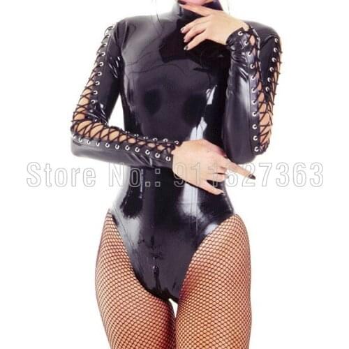 Latex Catsuit Latex Bodysuit Jumpsuit Womens Stand Up Collar Tights Stretch Nightclub Cosplay w Back Crotch Zipper Customized