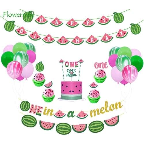 Summer Fruit Watermelon Birthday Theme Party Decoration Pull Flag Cake Inserts Baby Shower Decorations Decoraciones Para Fiestas