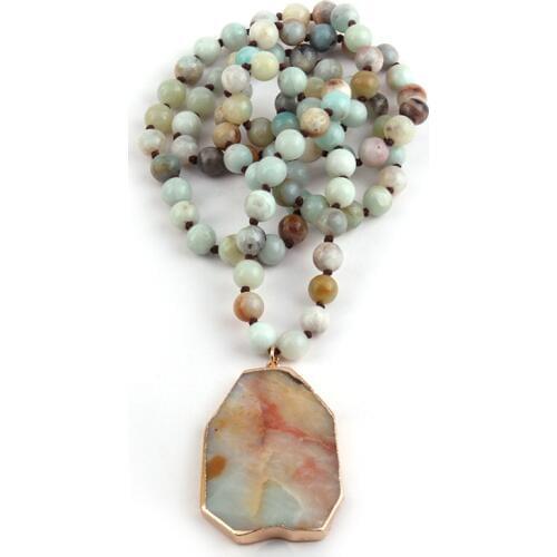 Fashion Bohemian Tribal Jewelry Amazonite Stone Multicolor Pendant Necklaces For Women Ethnic Necklace