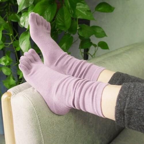 Fashion Long Tube Five Finger Socks Women Combed Cotton Pile Socks Spring Autumn Winter Warm High Tube 5 Toe Fun Socks
