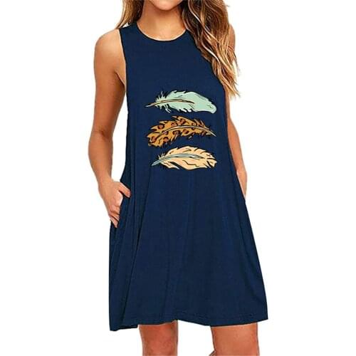 Fashion Womens Dresses O-Neck Pocket Printing Sleeveless Casual Nightdress Plus Size 6xl Women Clothing купальники женские g4