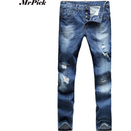Button Fly Men Ripped Jeans Design Slim Fit Fashion Biker Jeans For Men Denim Skinny Straight Jeans Y2034