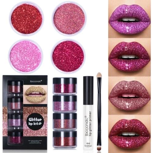 4 Colors Glitter Set Fine Glitter Kit Makeup Glitter Cosmetic Glitter for Lip Makeup Lip Gloss Shiny Bright Sparkling